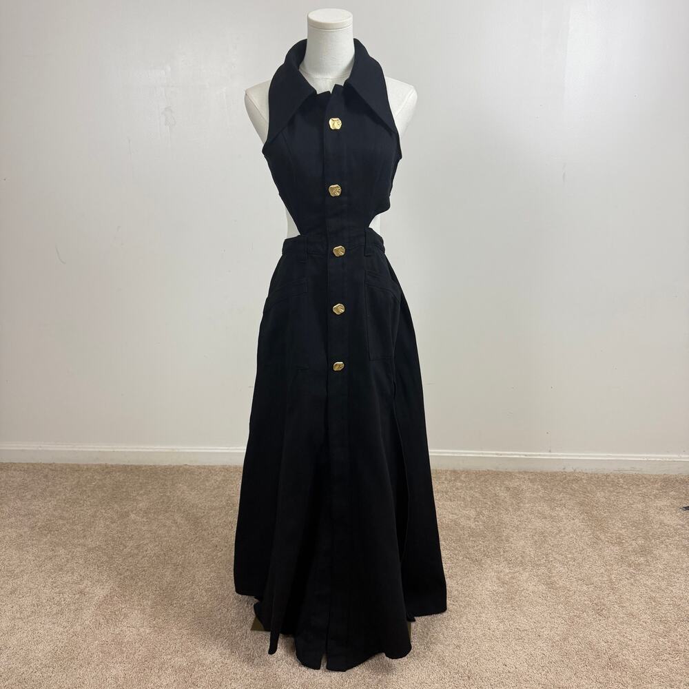 NWT Urban Revivo Black Denim Maxi Dress with Button Front and Side Slits size S